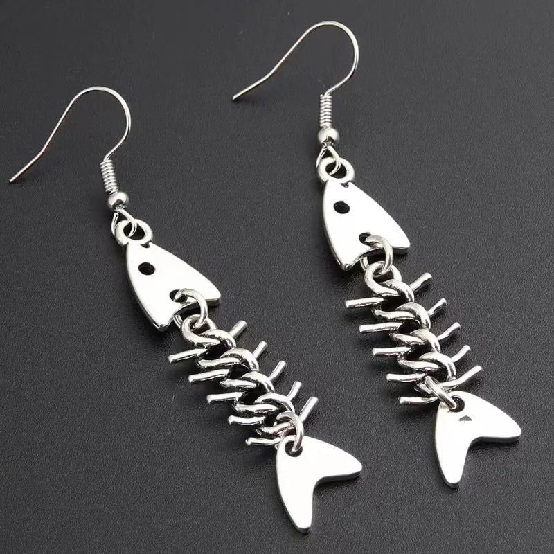 Fashion Handmade Simple Design Antique Silver Color Fish Bone Earrings